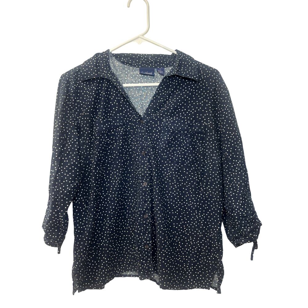 Gloria Vanderbilt Polka Dot Button Up Long Sleeve Top Size M